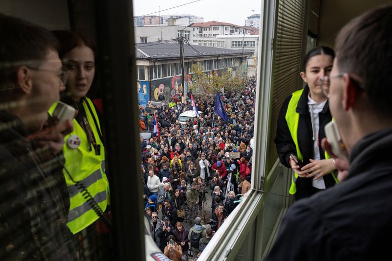 Serbia’s students protest against university pressure after railway station tragedy